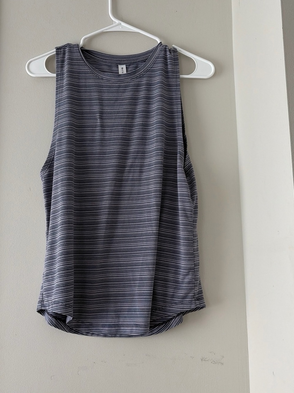 Athleta Navy and Gray Striped Muscle Tank